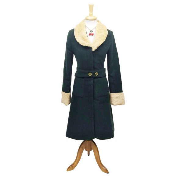 Banned Fantastic Fur Collar Coat in Green - Picture 2 of 4